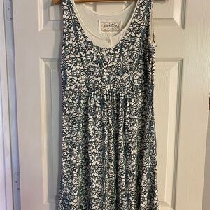 Avanti Navy and Cream Patterned Midi Dress